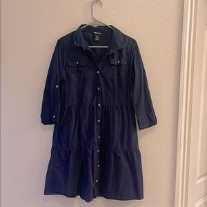 (2 for $20) New Chic Navy tiered button up 3/4 sleeve Dress
